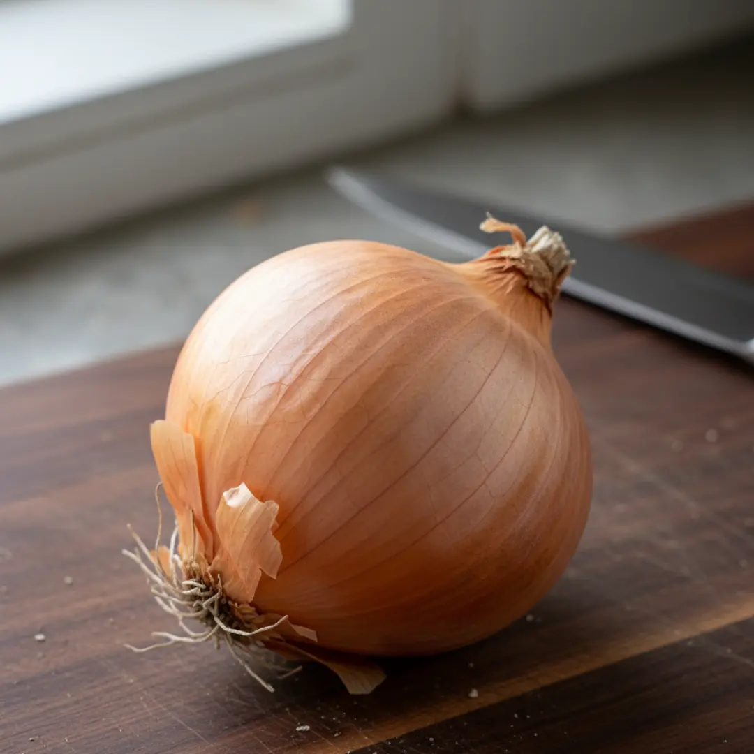 Mature onion plant ready for harvest